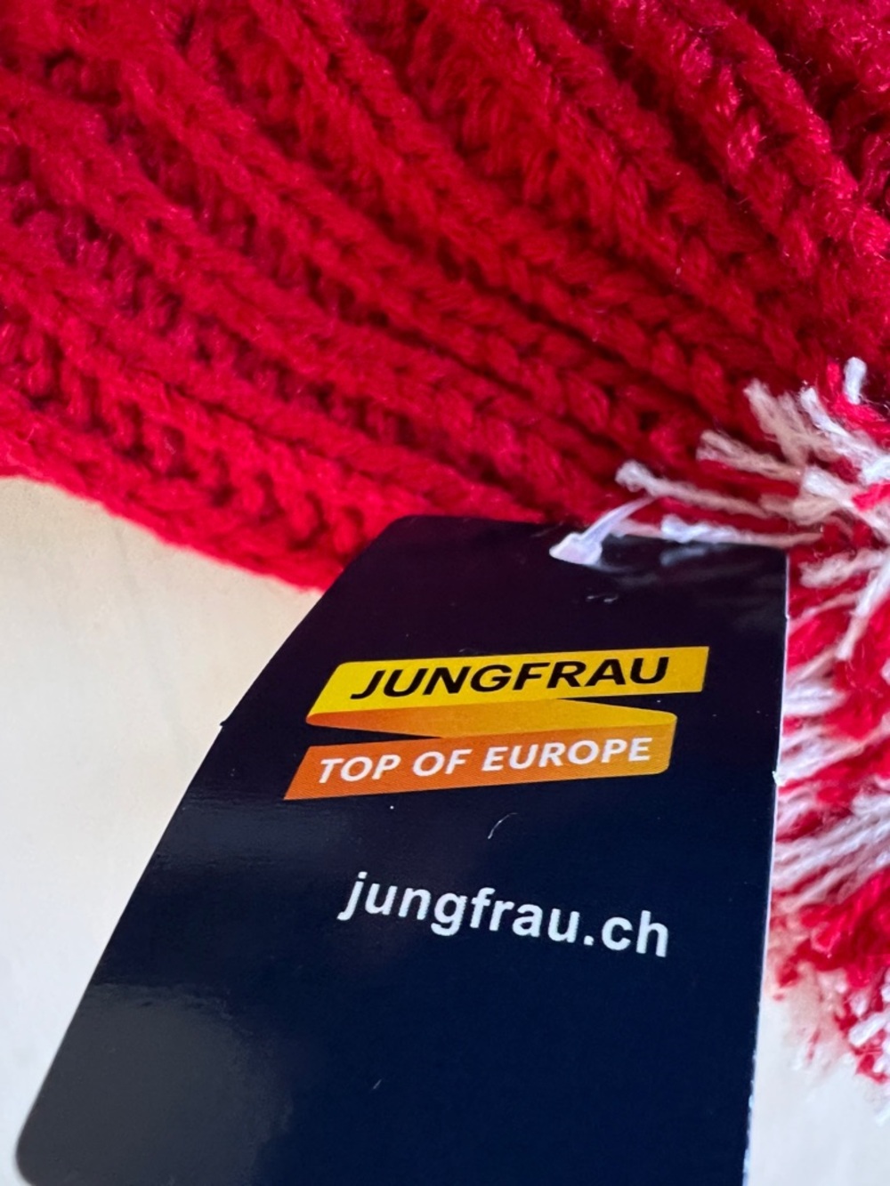 Jungfrau Switzerland Red Beanie with pom pom Unisex New with tag - Picture 6 of 8